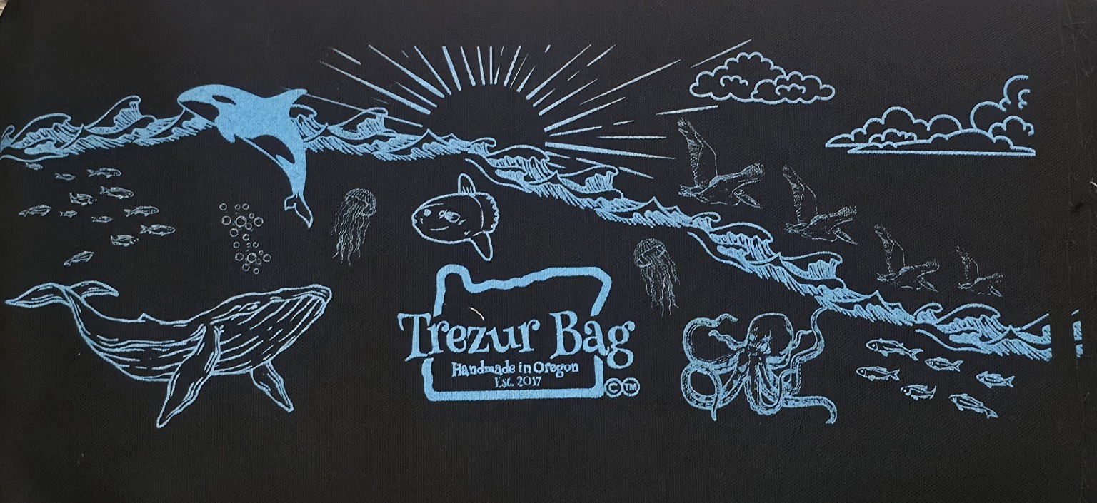 Black Trezur Bag current ocean series artwork