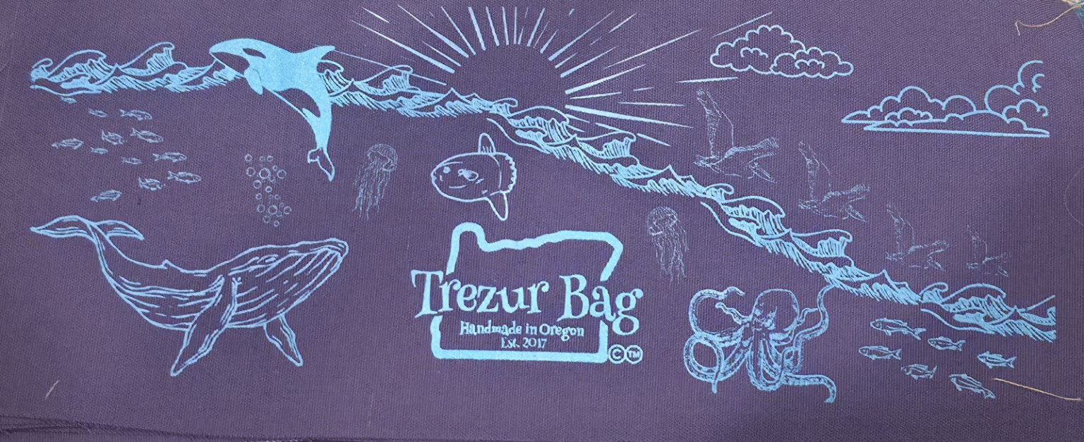 Purple Trezur Bag current ocean series artwork