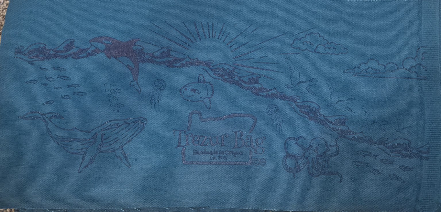 Teal Trezur Bag current ocean series artwork